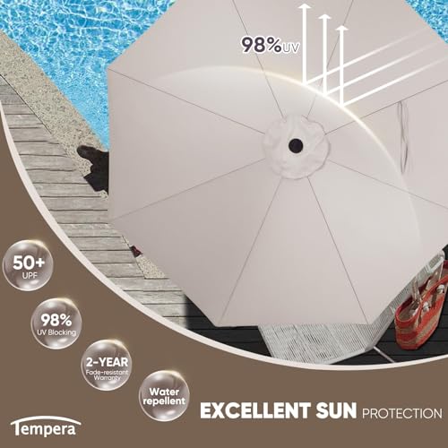 Tempera Patio Market Outdoor Table Umbrella with Push Button Tilt and Crank, Large Sun Umbrella with Sturdy Pole & Fade Resistant Canopy, Easy to Set - color: Beige, size: 7.5 FT