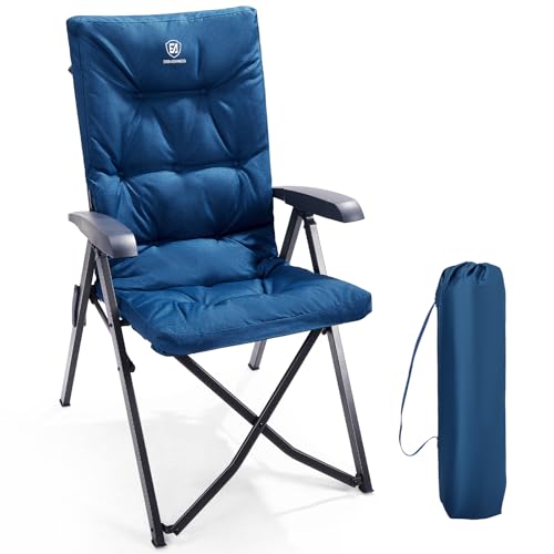EVER ADVANCED Folding Padded Camping Chair 4 Positon Adjustable Recliner with High Back Support Portable for Adults, 300lbs Weight Capacity, Blue - color: Blue