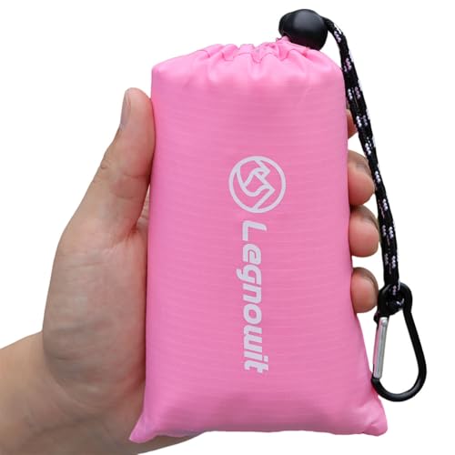 Outdoor Pocket Blanket, 55"x39" Waterproof Foldable Compact Small Pincic Blanket, Ultralight Tarp for Camping, Festival, Beach, Hiking, Backpacking, Travel and More, Stakes Included - color: Pink, size: 55"*39"