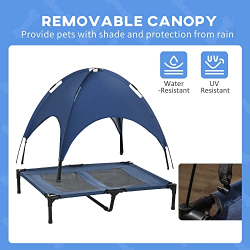 PawHut Elevated Dog Bed with Removable Canopy, Outdoor Dog Cot with UV Protection Canopy Shade, 36 inch Large Pet Bed for Camping, Dark Blue - color: Blue, size: 36 inch