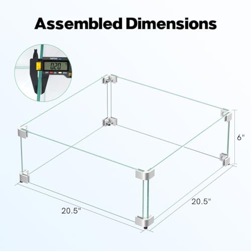 20.5 x 20.5 x 6 Inch Glass Wind Guard for Propane Gas Fire Pit Table, Square Thick Tempered Glass Shield, Firepit Glass Barrier with Aluminum Corner Bracket & Rubber Feet - size: 20.5" x 20.5" x 6"