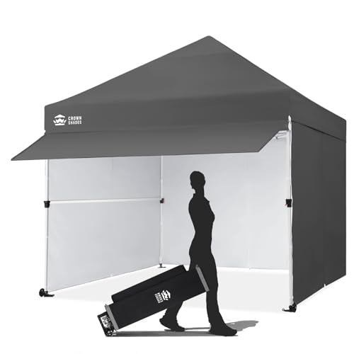 CROWN SHADES 10x10 Commercial DURAGRID Pop Up Canopy Tent with Fast Clip, 4 Removable Sidewalls, 1 Extended Awning, 2 4" Wheels, 4 Sandbags, 4 Adjustable Heights for Outdoor Events, Parties, Blue - color: Gray