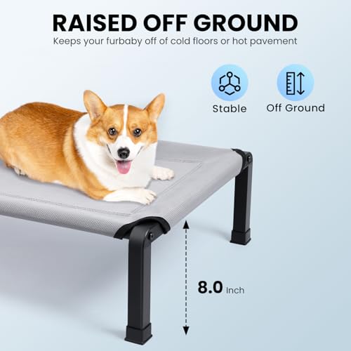 Heeyoo Elevated Dog Bed, Cooling Raised Pet Cot with Chew Proof Mesh Fabric and Steel Frame, Portable Dog Cot Bed with No-Slip Rubber Feet for Outdoor Indoor Use - color: Grey, size: 42"L x 30"W x 8"H
