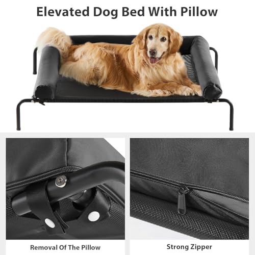 RRPETHOME Large Elevated Cooling Dog Bed, Raised Dog Cot Beds for Large Dogs, Elevated Outdoor Pet Bed, Chew Proof Portable Cooling Pet Cot with Skid-Resistant Feet and Breathable Mesh - color: Black, size: 36.0"L x 26.0"W x 8.0"Th