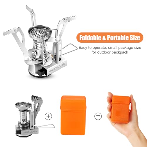 Odoland 8pcs Camping Cookware Mess Kit, Camping Pot and Pan Set with Mini Backpacking Stove, Stainless Steel Cup, Spork and Tank Bracket, Cooking Gear for Outdoor, Hiking, Picnic, Campfire - color: Red