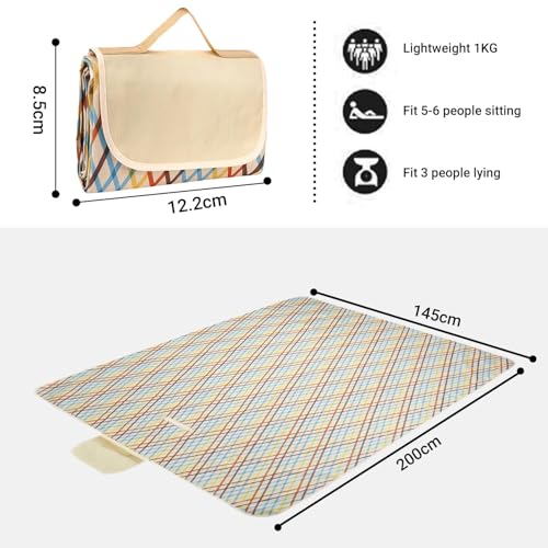 Hi Space Picnic Blankets Extra Large 80''x60'' Picnic Mat Waterproof Foldable Beach Picnic Blanket Washable Park Blanket Outdoor Blanket for Grass Lawn Camping (Khaki Argyle) - color: Khaki Argyle