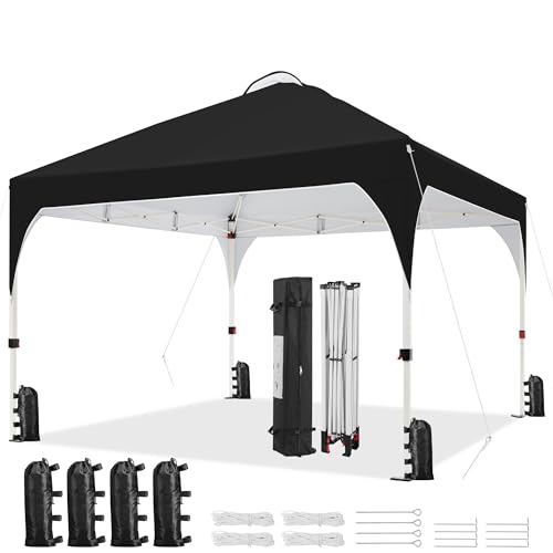 Yaheetech 12x12 Pop Up Canopy Tent with Vent, Easy Set Up Tent, Instant Sun Shelter Canopy with Wheeled Bag, 4 Sandbags, 12 Stakes & 4 Ropes, for Parties, Beach, Outdoor, Black - color: Black, size: 12×12