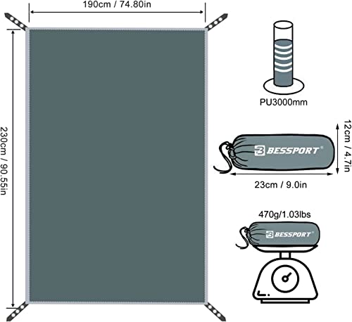 Bessport Tent Footprint for 1-2-3-4 Person Tent Waterproof Camping Tarp with Drawstring Carrying Bag for Picnic, Hiking and Other Outdoor Activities - color: 90.55×74.80in/230×190cm