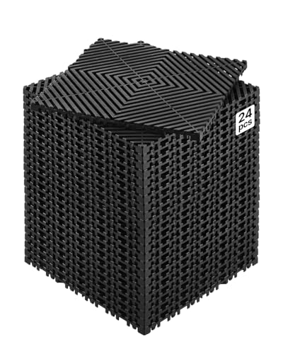 VEVOR Interlocking Drainage Mat, 12” x 12” Modular Interlocking Cushion, 24 Pcs Splicing Drainage Mats, Non-Slip PP Drainage Floor Tile and Shower Mat, for Garage, Garden, Kitchen & Outdoor, Black - color: Black, size: 12 x 12 inch