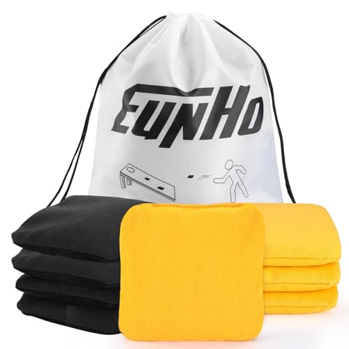EunHo Cornhole Bags Set of 8 Regulation Size & Weight Corn Hole Bean Bags Official Professional All Weather for Tossing Game with Carry Case - color: Yellow/Black