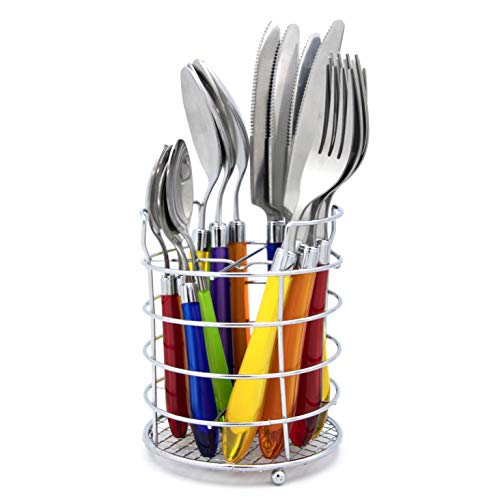 The Original Brink House Rainbow Mix & Match Stainless Steel Cutlery Set with Translucent Handles / 16 pieces with Metal Stand/Lifestyle utensils set for home, first apartment, dorm, outdoor events - color: Rainbow Assortment, size: Service for 4 (16 pcs)
