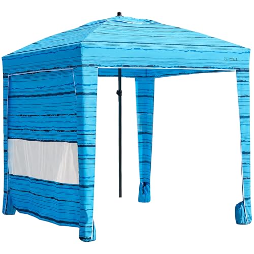 UPWELL Beach Tent Easy Set Up Canopy Sun Shelter Shade with UPF 50+UV Protection Portable Beach Umbrella Outdoor Sunwall with Sand Pockets for Fishing Backyard Camping(Deep Sea Blue) - color: Deep Sea Blue