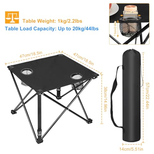 KOCASO 1Pc Foldable Camping Table Portable Picnic Table Lightweight Travel Desk with 2 Cup Holders Carrying Bag - color: Naveblue