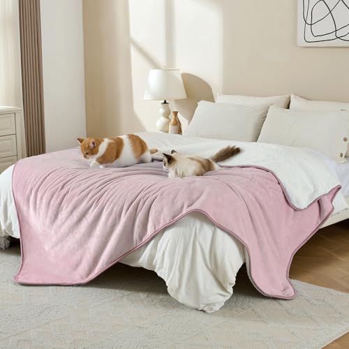 Waterproof Blanket for Bed Couch Sofa, Soft Liquid Pee Proof Pet Blanket for Dog Puppy Cat, Reversible Sherpa Fleece Furniture Protector (Dusty Pink, 50x60 inches) - color: Dusty Pink, size: 50x60 inches