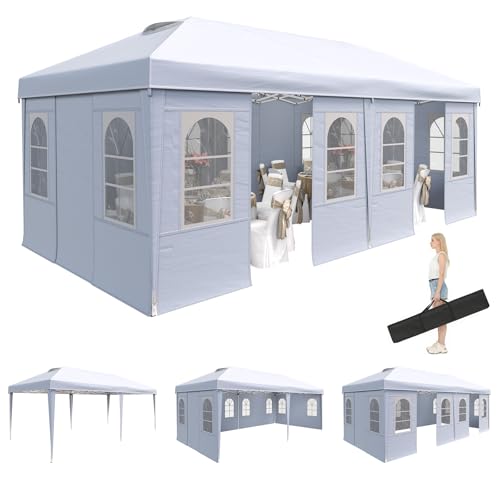 EROMMY 10x20 Heavy Duty Pop Up Canopy Tent with 6 Removable Sidewalls, Waterproof UV50+ Gazebo with Mosquito Netting, Easy Setup Instant Shelter for Backyard, Party, Wedding & Commercial Use, White - color: White, size: 10’x 20’