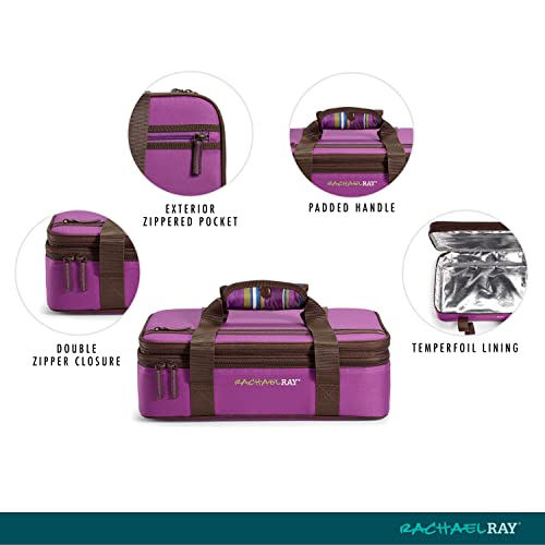 Rachael Ray Expandable Lasagna Lugger, Insulated Casserole Carrier, Fits 9"x13" Baking Dish, Purple