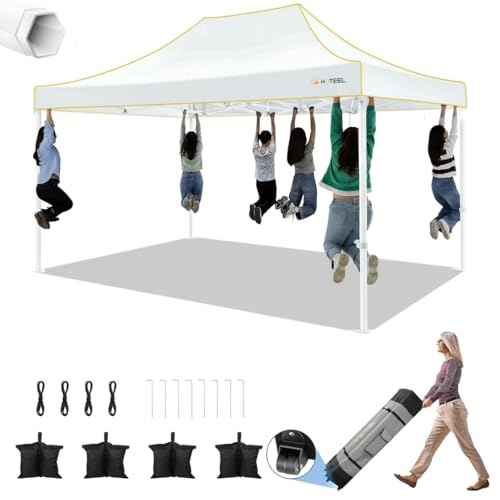 HOTEEL 10x15 Heavy Duty Pop up Canopy Tent for Parties Without Sidewalls, Easy Setup Outdoor Commercial Instant Gazebo for Wedding Event, with Roller Bag & Sand Bags, White(Hexagonal Frame) - color: White, size: 10x15FT (No Walls)