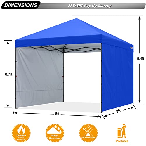 ABCCANOPY Easy Pop up Canopy Tent with 2 Sidewalls for Outdoor Sun Blocking or Rain Protection, 8x8, Royal Blue - color: Royal Blue, size: 8x8