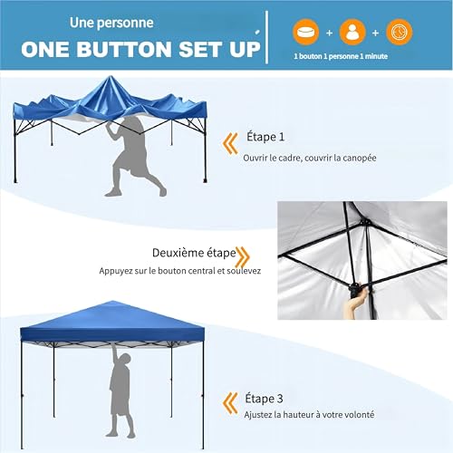 COBIZI Waterproof Stable Winterproof Pavilion with Bag with Wheels,Pop Up Folding Pavilion Party Tent,1 Person Install Sun Protection Garden Pavilion for Beach Wedding Camping - color: White, size: 8x8 ft (Without Sidewalls)