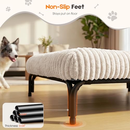 Elevated Dog Bed with Removable Fluffy Pillow Cushion, Raised Pet Cot Washable Bolster, Dog Couch Sofa, Anti Slip Feet, Breathable Mesh, Cream, 43"×32" - color: cream, size: L(43"×32"×8")