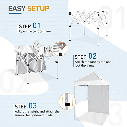 EAGLE PEAK Pop up Canopy 5x5, Outdoor Portable Canopy Tent with One Removable Sunwall, Carry Bag Included, White - color: White