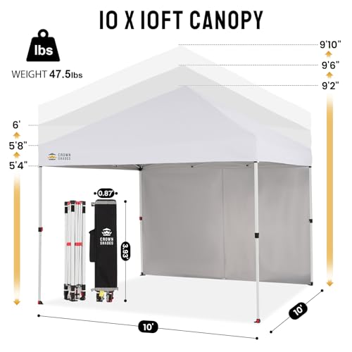 CROWN SHADES 10X10 Commercial Instant Canopy Pop Up Tent with Center Lock, 300D Fabric, 4 Sidewalls, Sto'N Go Bag, White - color: White, size: 10x10 Classic
