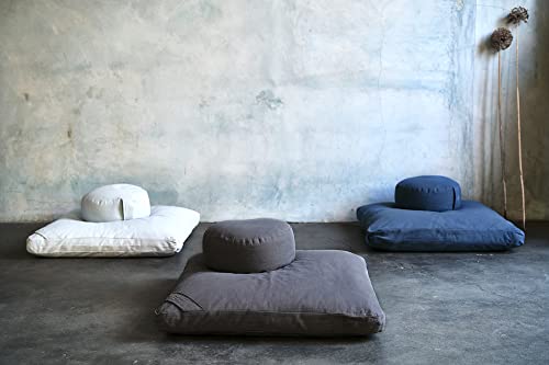 Organic Round Meditation Cushion by renoo - Durable Comfortable Cotton, Linen, Hemp - Modern Zafu - Buckwheat Floor Pillow Yoga Bolster in 15 Colors Removable Cover - 15 inches - Teal - color: Teal