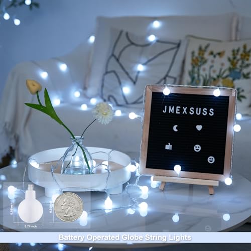 JMEXSUSS Globe String Lights Battery Operated - 100 LED White Fairy Lights Indoor Outdoor Waterproof 33FT Battery Powered String Lights with Remote for Wedding Bedroom Classroom Camping Decor - color: White, size: 100 LED Battery