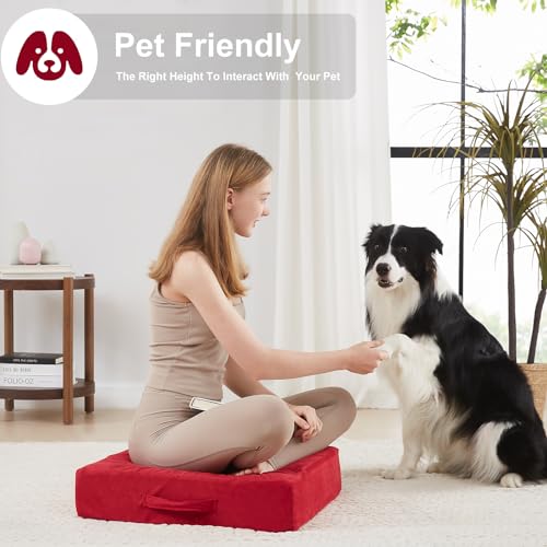 JKMAX 22 inches Floor Pillow for Adults - Large Meditation Cushion with Thick Foam & Soft Tufted Cover - Premium Outdoor Square Floor Cushion Seat - Yoga Pillows for Sitting On Floor - Burgundy - color: Burgundy, size: 1 Count