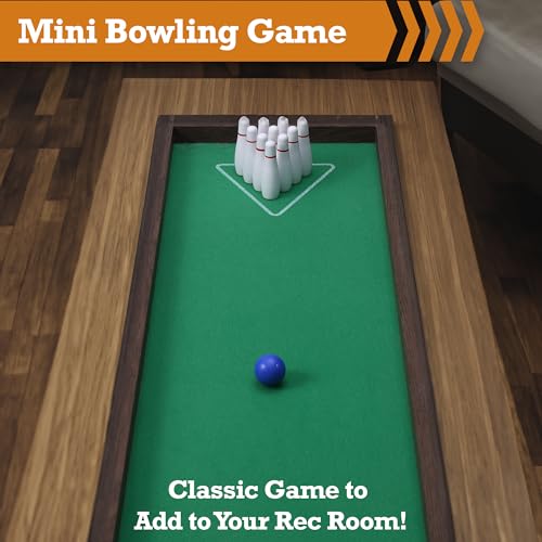 Sterling Games Tabletop Bowling Combo Set, Wooden Arcade Board with Marbles and Pins, Indoor Table Top Game for Kids and Family - style: Bowling/Bocce