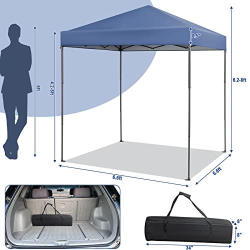 Tangkula 6.6x6.6 Ft Pop Up Canopy, 1 Person Instant Setup Canopy Tent with Center Lock, UPF 50+ Sun Protection, 8 Stakes, 4 Ropes, Portable Outdoor Canopy with Carrying Bag - color: Blue, size: 6.6x6.6FT