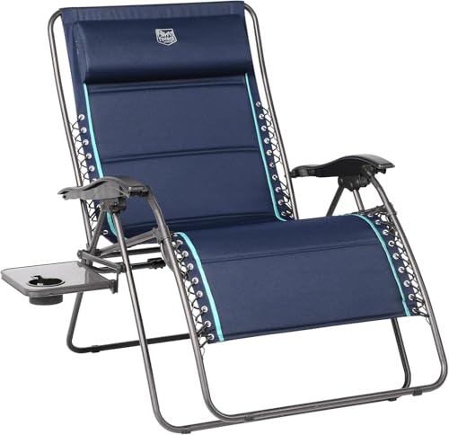 Timber Ridge Oversized Zero Gravity Chair, 33In Wide XXL Zero Gravity Reclining Chair with Side Table, Full Padded Lounge Chair for Outdoor Camping Patio Lawn, Heavy Duty Supports 500lbs, Blue-1 Pack - color: Blue-1 Pack