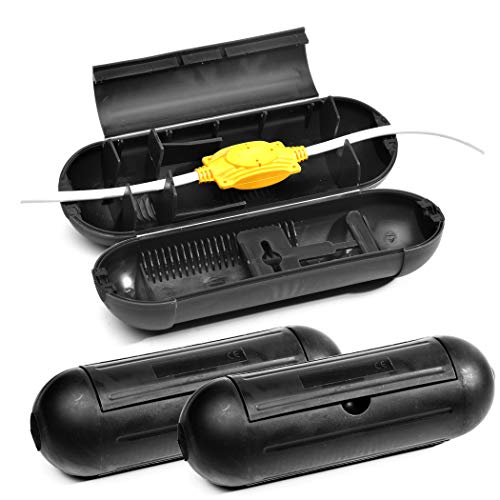(3-Pack) Outdoor Extension Cord Protective Cover Set for AWG12/14/16 Cords | Water-Resistant Holder for Holiday String Lights, Plugs and Wires | Capsule Shaped Protector with Large Compartment (Black) - color: Black (3-Pack), size: Large (Standard)