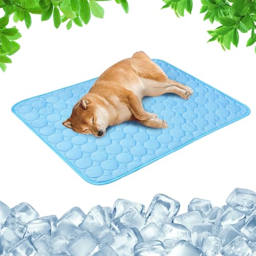Dog Cooling Mat, 2026 New Ice Silk Self-Cooling Pad for Pets, Pressure-Activated Cooling Mat for Dogs Cats, Reusable Water-Free Summer Cooling Mat for Kennel Sofa Car Travel (Blue, Large) - size: Large