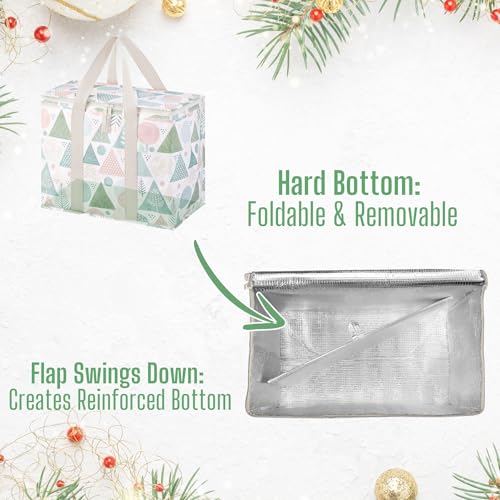 VENO 2 Pack Cooler Bag, Insulated Grocery Bags for Food Delivery, Collapsible Cooler, Reusable Shopping Bags for Groceries, Hard Bottom, Water Resistant, Zippered, Foldable (Pastel Forest, 2 Pack) - color: Pastel Forest, size: 15.7"W x 12.6"H x 8.7"D - 2