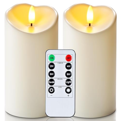 Homemory 6"x3" Outdoor Waterproof Flameless Candles, LED Candles, Battery Operated Candles with Remote and Timers, Electric Fake Plastic Pillar Candles, Ivory White, Set of 2 - color: Ivory White, size: D3“xH6"6"