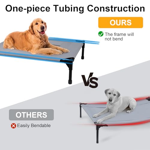 Outdoor Dog Elevated Bed for Large Dogs with Plush Mat, Durable Washable Raised Dog Beds, Indestructible Cooling Dogs Beds, Chew Proof Pet Cot Hammock for Large Breathable Outside (L) - size: Large