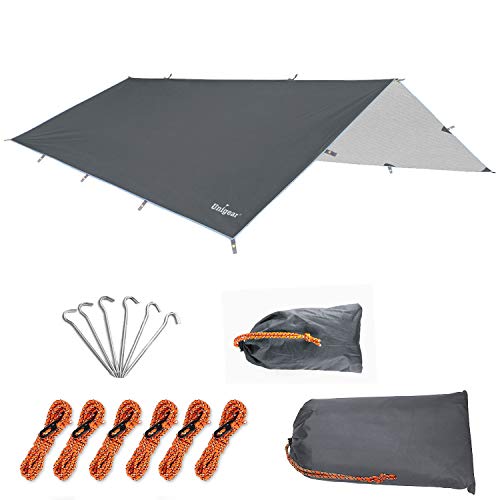 Unigear Hammock Rain Fly, 16.5/14.4/13.1/9.8ft Camping Tarp, UV Protection & Waterproof & Lightweight for Camping, Backpacking and Outdoor Adventure (Gray, 9.8 * 9.8ft) - color: Gray, size: 9.8*9.8ft