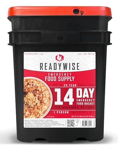 ReadyWise Emergency Food Supply - 14 Day, 150 Servings Emergency Freeze Dried Food Bucket, Protein Meals, Camping Essentials, Survival Kit, Disaster Prepping Supplies, up to 25 Year Shelf Life - size: 14 Day
