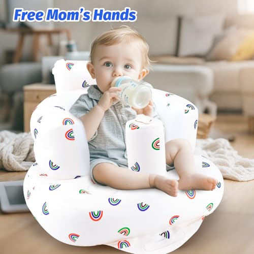 AirSwim Inflatable Baby Chair, Baby Inflatable Seat for Babies 3 Months and Up Summer Inflatable Baby Seat for Sitting Up, Blow Up Baby Floor Seat with Built in Air Pump, Rainbow - color: Rainbow