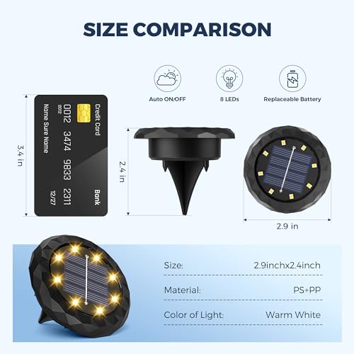 SOLPEX Mini Solar Ground Lights, 12 Pack Solar Lights Outdoor Waterproof, Landscape Lighting for Garden Pathway Driveway Walkway (Warm White) - color: Warm White, size: 12 Pack