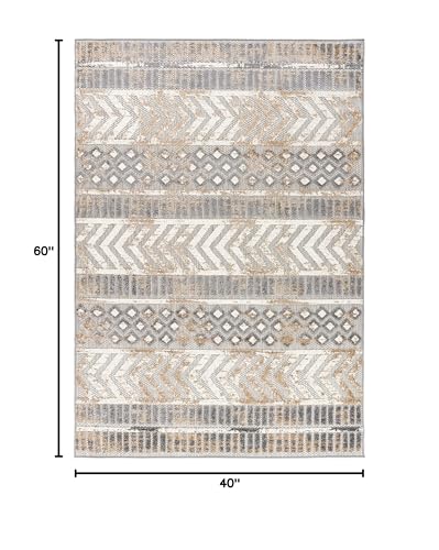 Rugshop Distressed Geometric Indoor/Outdoor Beige Area Rug Modern Tribal Stripe, Durable Stain Resistant Perfect for Patio, Backyard, Deck and Outdoor Lounge 3'3" x 5' - size: 3'4" x 5' (Rectangular)