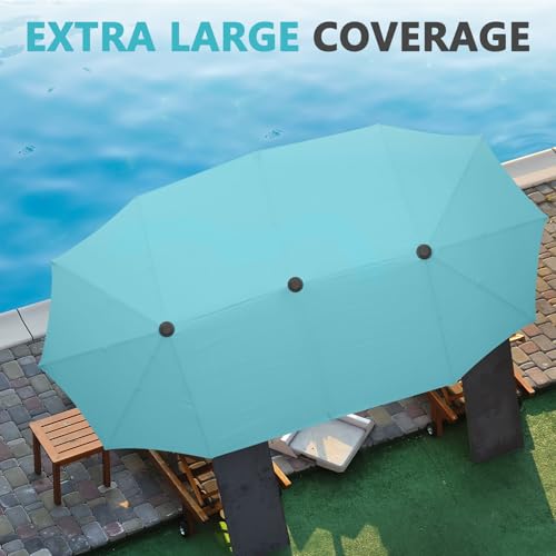 13Ft Large Patio Umbrella Outdoor Double-Sided Market Umbrella w/Easy Crank for Yard, Poolside, Deck, Blue - color: Blue, size: 13FT Umbrella