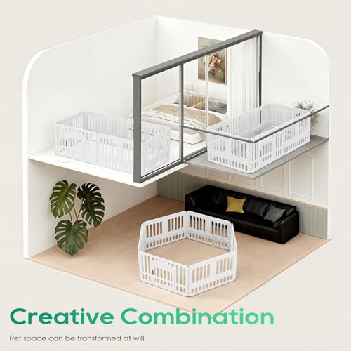 FDW Dog Playpen with Door, 24 Inch Puppy Play Pen for Small Dogs, Indoor Outdoor Plastic Pet Fence, Secure Locking Gate Pen, 38" L x 38" W x 24" H, White (6 Panels) - size: 6 Panels