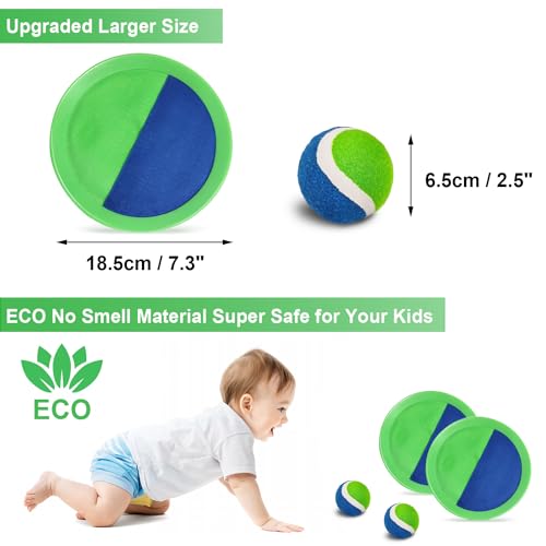 Jalunth Ball Catch Set Game Toss Paddle - Beach Toys Back Yard Outdoor Games Pool Backyard Target Throw Sticky Set Age 3 4 5 6 7 8 9 10 11 12 Years Old Boys Girls Kids Easter Gifts Green Blue 2 Pack - color: Green+blue 4 Pack