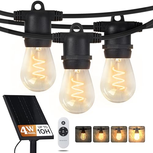 Brightech Ambience Pro Super Bright Solar Outdoor String Lights: Security, Visibility & Ambience - Heavy Duty Waterproof Patio Lights - Edison Spiral Shatterproof Bulbs - 4W Soft White Remote Control - style: Super Bright Spiral (4W) Remote Control 27 FT