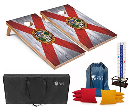 Tailgating Pros 4x2 Regulation Cornhole Boards Flag Set- Includes 8 Bean Bags, Carrying Cases, and Score Keeper - Optional LED Lights - color: Florida Flag, size: 4'x2' Tournament Grade Boards