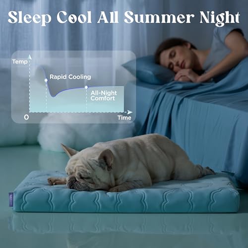 LE SURE Cooling Dog Bed for Small Dogs, Q-Max>0.5 Cooling Mat with Removable Washable Cover, Breathable Orthopedic Egg Crate Foam Summer Pad for Active/Long-Haired/Senior Pets/Cats/Puppy, 23x17 Inch - color: Cooling Blue, size: 23x17x2.8