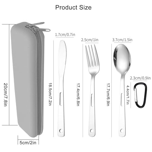 Travel Utensils Set with Silicone Case, Stainless Steel Silverware Set for Work Lunch Camping Picnic, Portable Cutlery Set on the Go, Easy to Clean (Grey) - color: Gray
