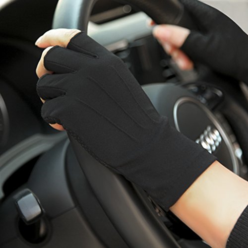 Lightweight Summer Fingerless Gloves Men Women UV Sun Protection Driving Cotton Gloves Nonslip Touchscreen Mittens - color: Black